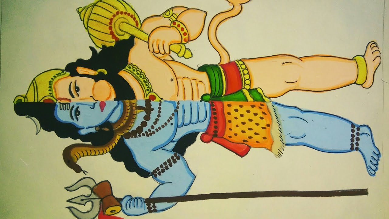 Half Shiva Half Hanuman an innovative Drawing and painting - YouTube