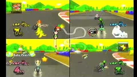 Mario Kart Wii 4 Player Race #9- SNES Mario Circuit 3