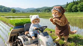 Zencefilli Yavru Kedi ve Büyükanne Kedi Pirinç Yetiştiriyor, Anne Kedi Bir Sürpriz Getiriyor 😻🌾😲