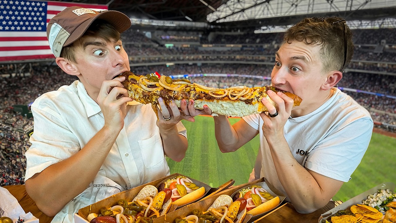 Two Brits try Texas Ballpark food!
