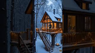 Cozy Treehouse Cabin in Snow❄️🌲#NatureCampVibes #TreehouseCabin #SnowForest #CozyVibes