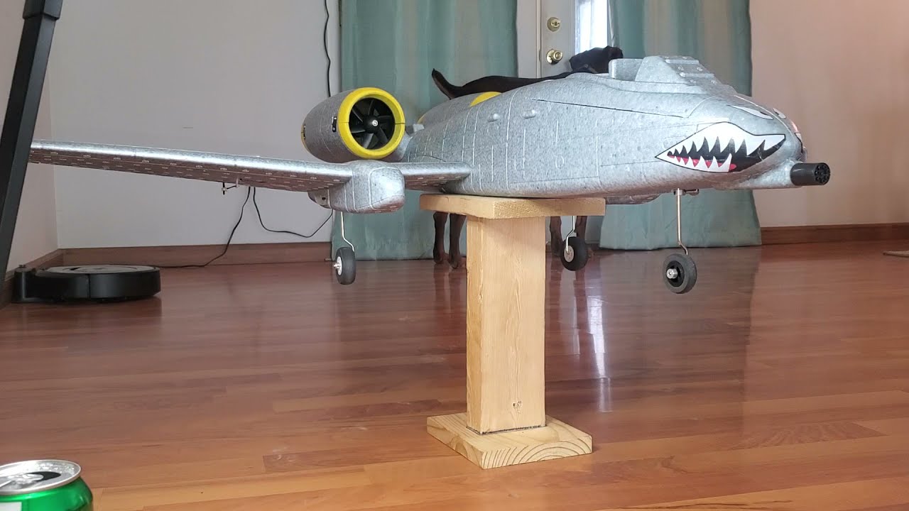 A10 RC  Airplane landing gear test and one motor test with control check
