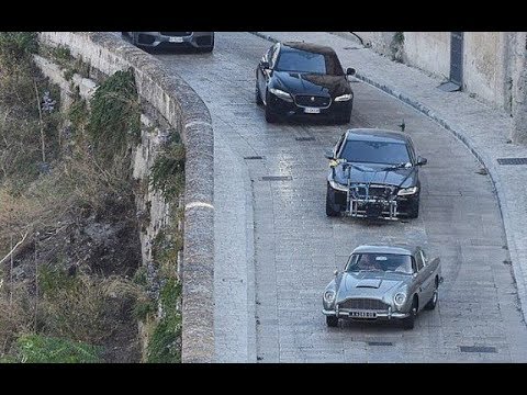james-bond---no-time-to-die:-second-unit-filming-car-chase-with-aston-martin-db5-in-matera,-italy