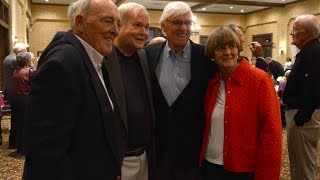 Retired college basketball coach Bobby Cremins and author Pat Conroy comment on how much having an athletic facility will benefit students at John Paul II Catholic School while guest speakers for a fundraiser for the facility on Jan. 25, 2015 at Hampton Hall Clubhouse in Bluffton.