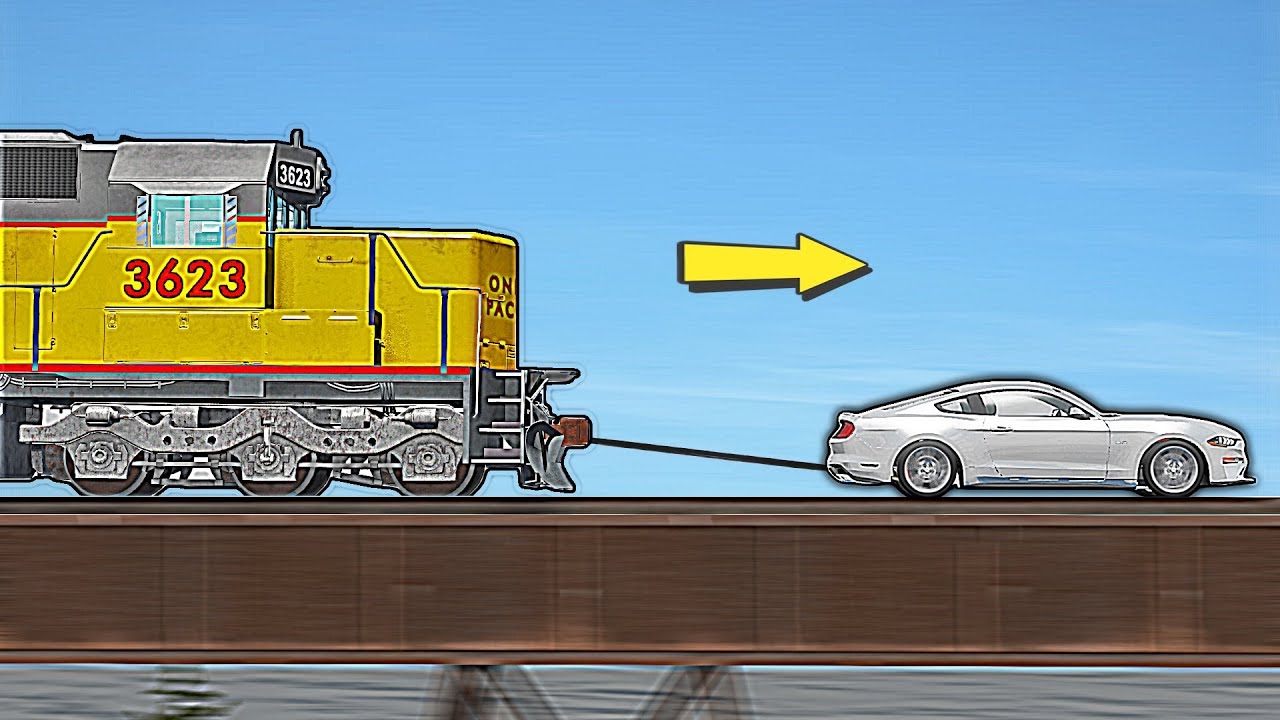 Cars pulls 100-Tons Train #1 - BeamNG Drive