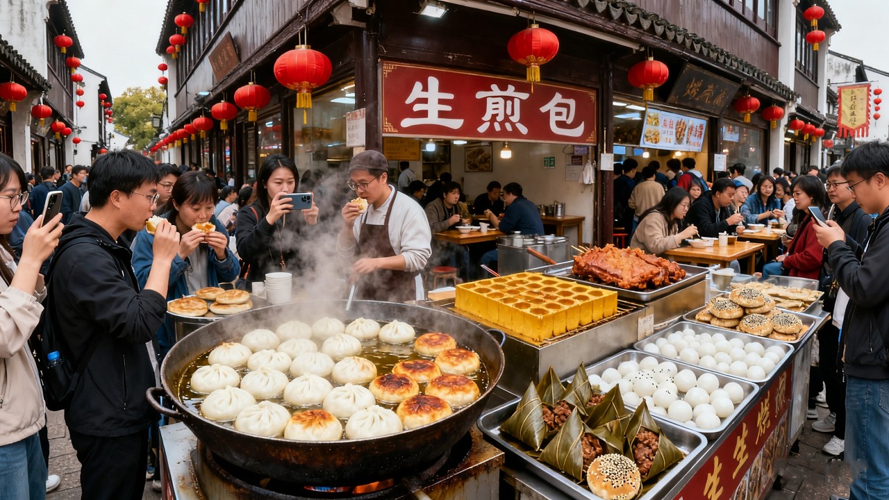 Самый популярный утренний рынок в Сучжоу, Китай: целый час непрерывного пиршества из вкуснейших блюд
