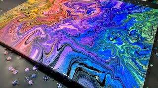Acrylic Pouring: Super Fluid Style Pour using a Rainbow of Metallic Paints- Unique Fluid Art