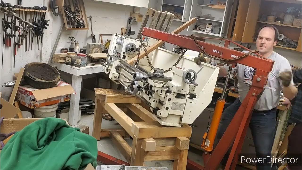 How to lift an 800lb metal lathe onto a stand. YouTube