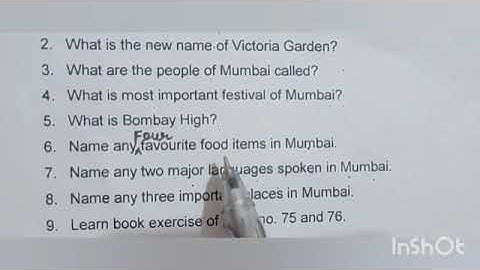 Class 3 Sub-SST Chapter 13 Mumbai The commercial capital of India assignment