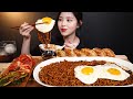 SUB)짜파구리 먹방 불닭왕교자 매운왕교자에 파김치 겉절이까지 리얼사운드 Jjapaguri buldak mandoo mukbang ASMR