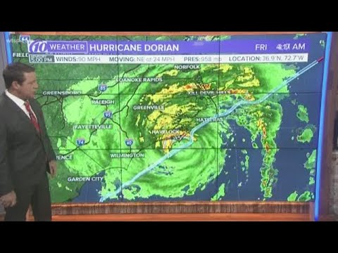 broadcast Hurricane Dorian expected to strengthen again tomorrow afternoon before moving over Nova Scotia