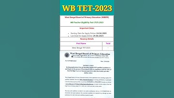 WB Teacher Eligibility Test (TET) 2023//West Bengal Board of Primary Education (WBBPE)#shorts #viral