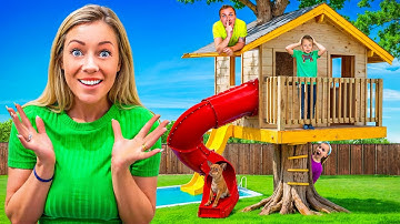 24 HOURS in the GIANT Tree House with Slide!