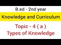 Part - 4(a) Types / Kinds / Forms of Knowledge | subject - knowledge and curriculum | b.ed - 2nd yr