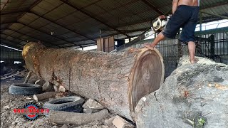 Unbelievable Giant Log Splitter. Freehand Super Long Chainsaw