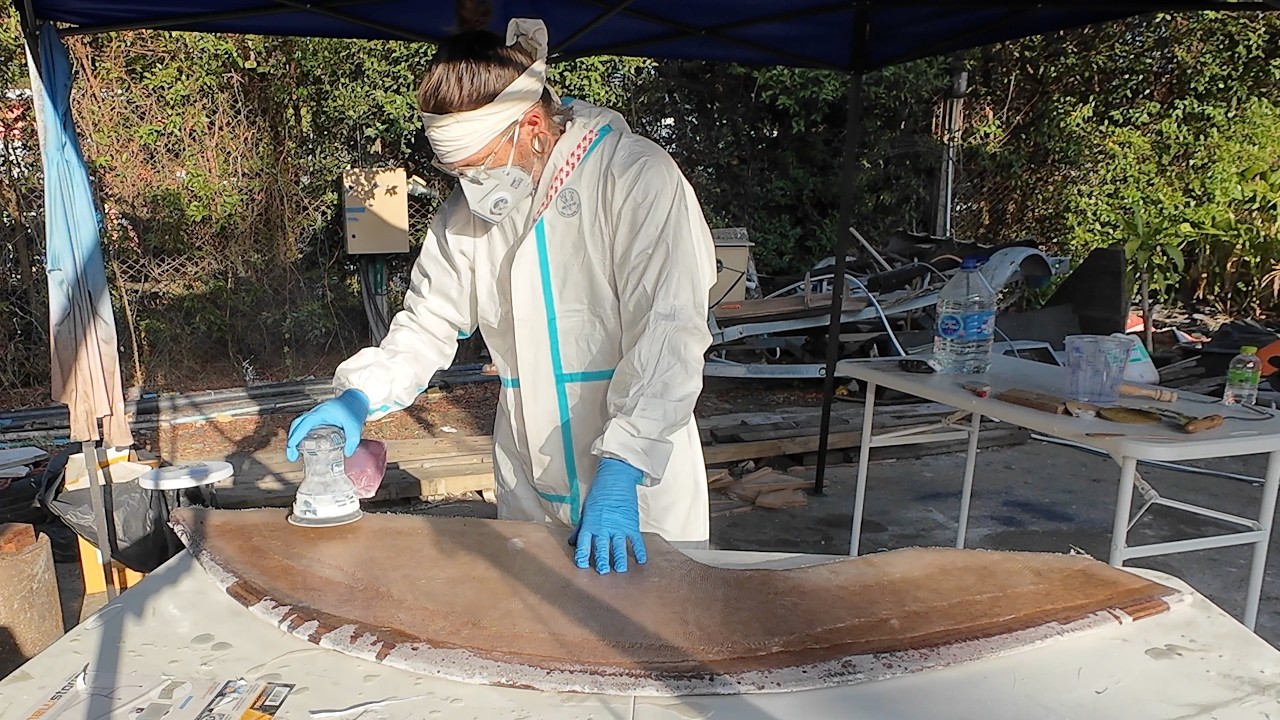 ⁣Starting the Fiberglass Layup on My New Rudder for Triteia
