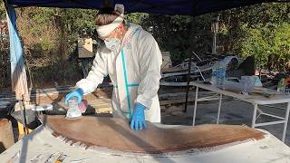 Starting the Fiberglass Layup on My New Rudder for Triteia