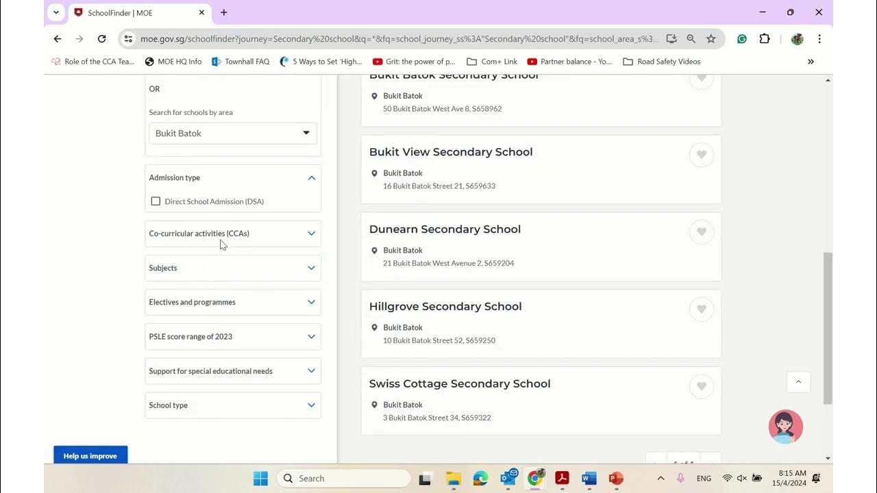 Tutorial on how to use filter function on moe school finder youtube