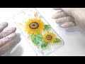 【UVレジン　100均】ひまわりのスマホケース作ってみました！Sunflower cell phone cover ,UV resin