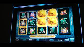 Huff N' Puff Slot Machine $5 bet 10 cent denom Whopper 6 mansion bonus with amazing Gold on Gold.