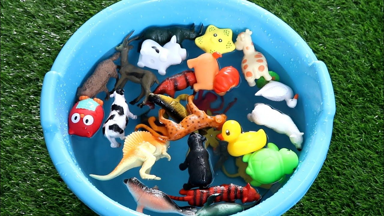 Learn Colors With Wild Animals Toys Sharks In Blue Pool Water For Kids ...