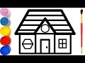 Vẽ ngôi nhà đơn giản và tô màu cho bé | Cara Menggambar dan Mewarnai rumah Halaman | Bé học tô màu