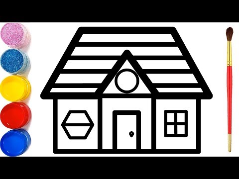 Vẽ ngôi nhà đơn giản và tô màu cho bé | Cara Menggambar dan Mewarnai rumah Halaman | Bé học tô màu