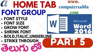 Ms-word 2016 in Telugu 05- (Font Group Commands-1 with Shortcuts) (www.computersadda.com) screenshot 5