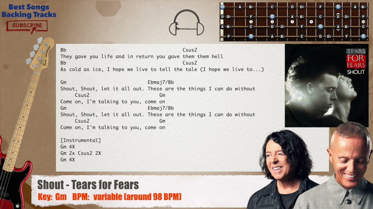🎻 Shout - Tears for Fears Bass Backing Track with chords and lyrics