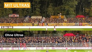 Ultras Dynamo I Dresden erst Ende der 1. HZ im Block - Support mit/ohne Ultras bei Viktoria Köln