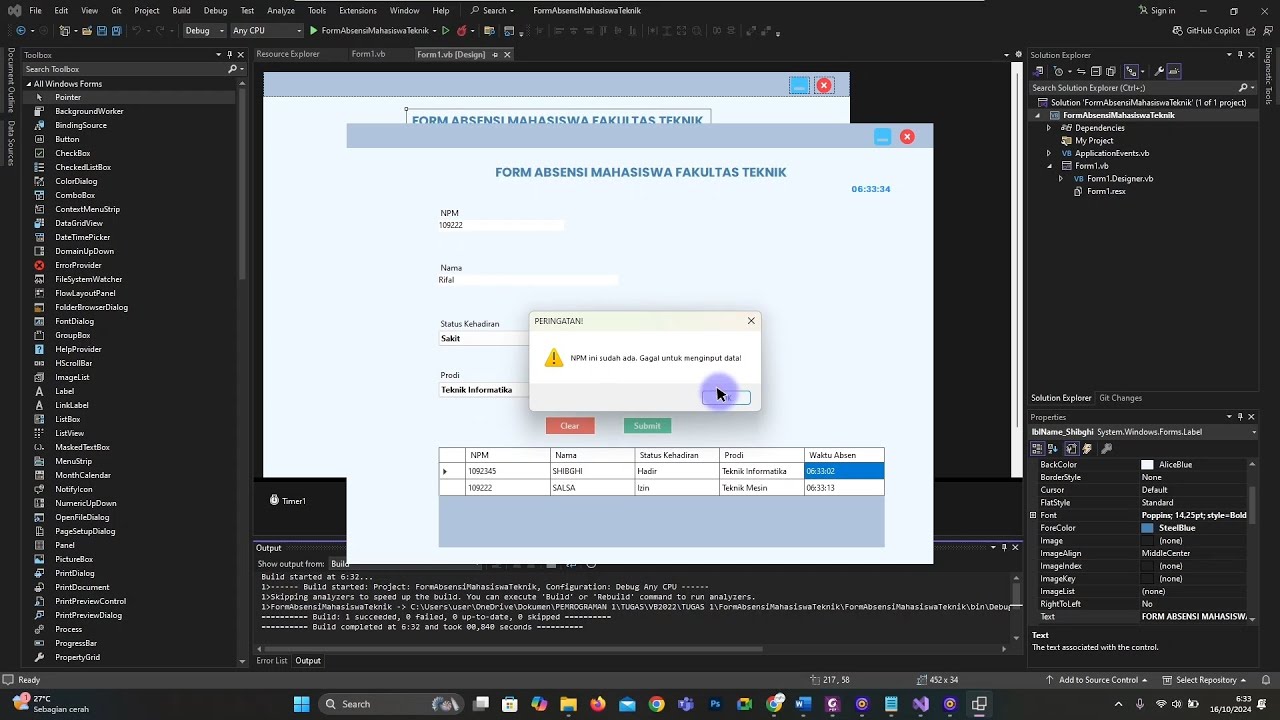 Time Table Form Using Visual Studio Membuat Form Absensi Mahasiswa Fakultas Teknik VB - Visual Studio 2022 ...