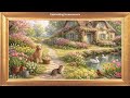 Cat, Dog & Swan Pond Relaxation | 4K Gold Frame Spring Art | TV Screensaver | No Sound