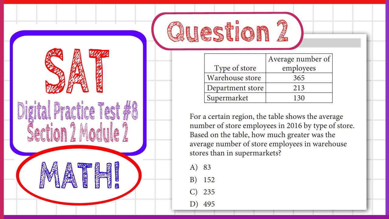 Question 2 in SAT Digital Practice Test #8, MATH Section 2 Module 2 ...