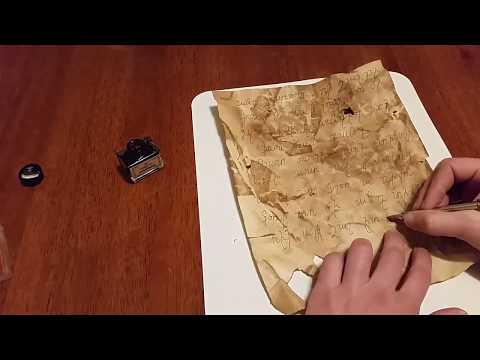 DIY D&D prop: ancient parchment written in mysterious alphabet
