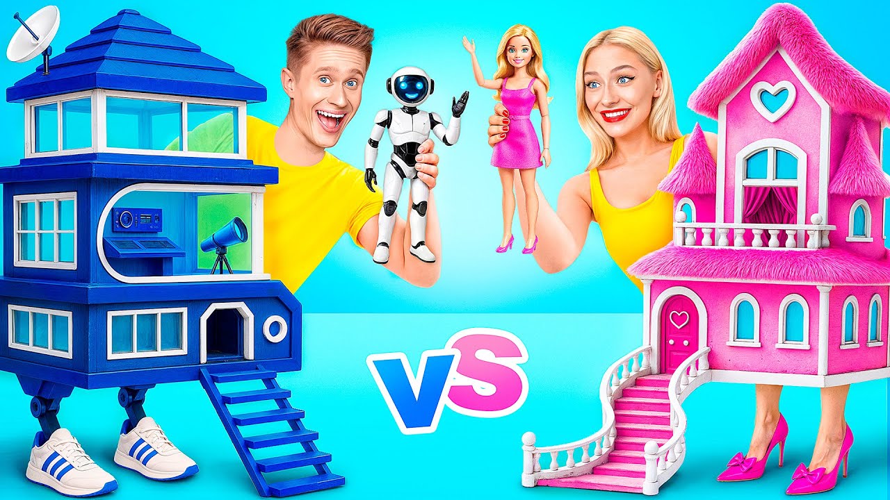 Строим Удивительный Кукольный Домик Барби против Робота Челлендж | Смешные Челленджи Multi DO Smile
