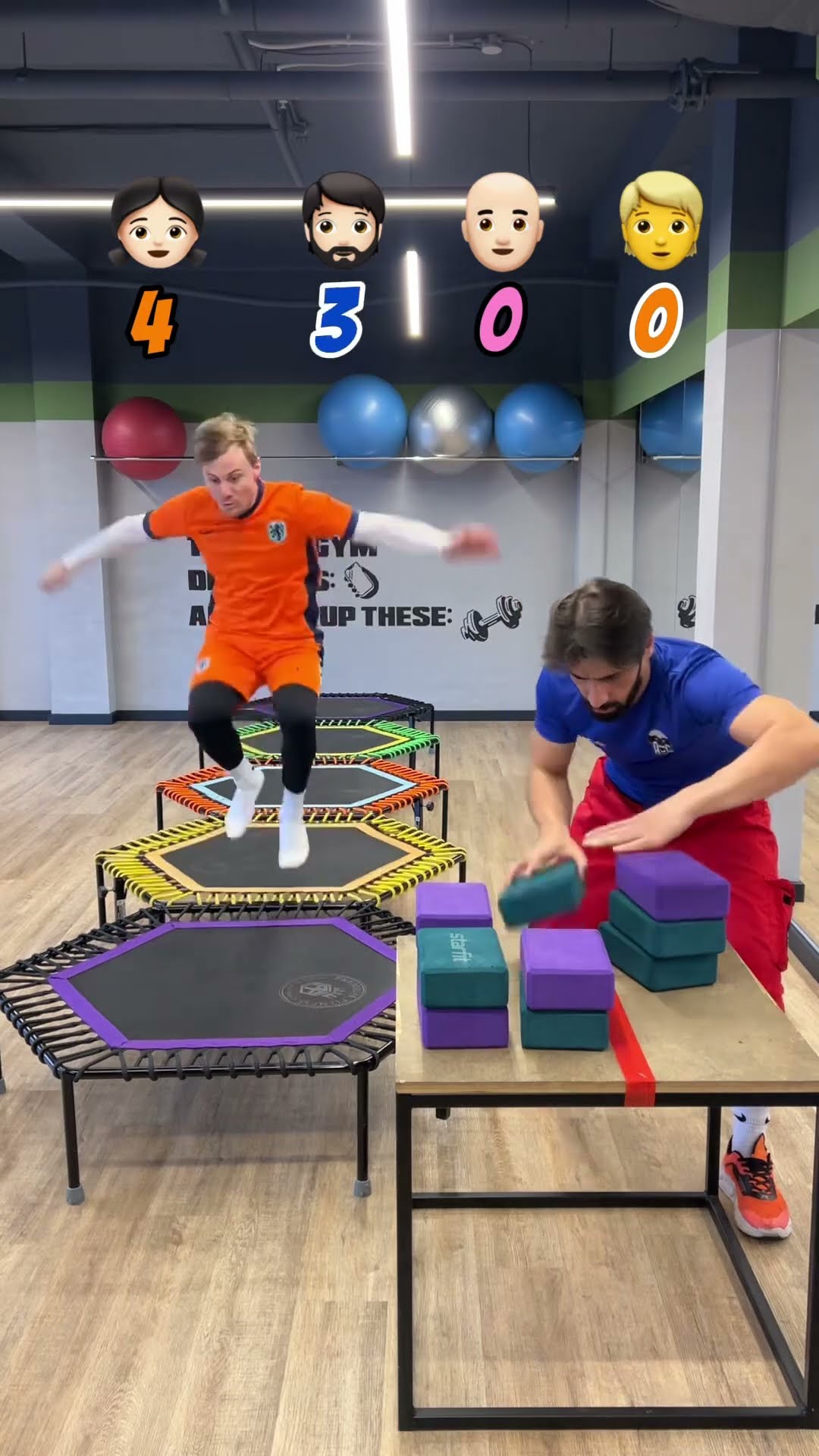 ❌?TRAMPOLINE CHALLENGE: GIRL AND 3 GUYS | MOVE THE BLOCKS!