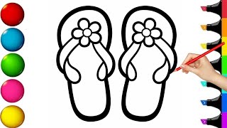 Adorable Slippers Drawing &amp; Coloring | Simple Shoe Art for Kids