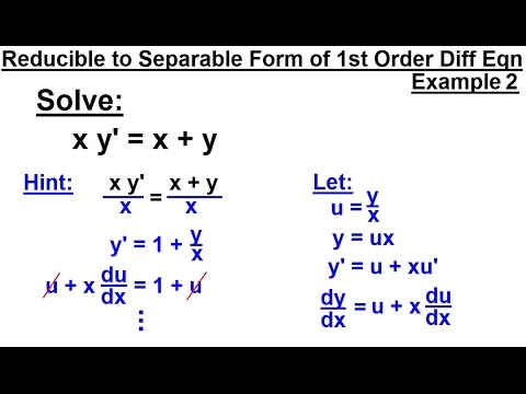 Differential Equation 1st Order Reducible To Separable Forms 3 5 Of 7 Example 2 Xy X Y Youtube