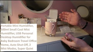 Portable Mini Humidifier, 500ml Small Cool Mist Humidifier, USB Personal Desktop Humidifier