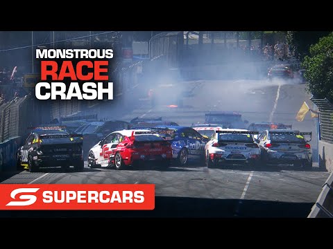 Fire erupts as ELEVEN cars involved in huge crash - Boost Mobile Gold Coast 500 | Supercars 2022