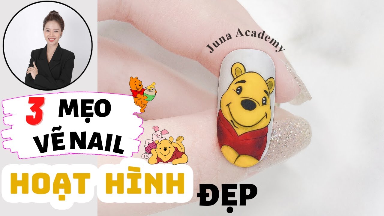3 mẹo vẽ nail hoạt hình đẹp - Vẽ hoạt hình nail gấu Pooh - YouTube