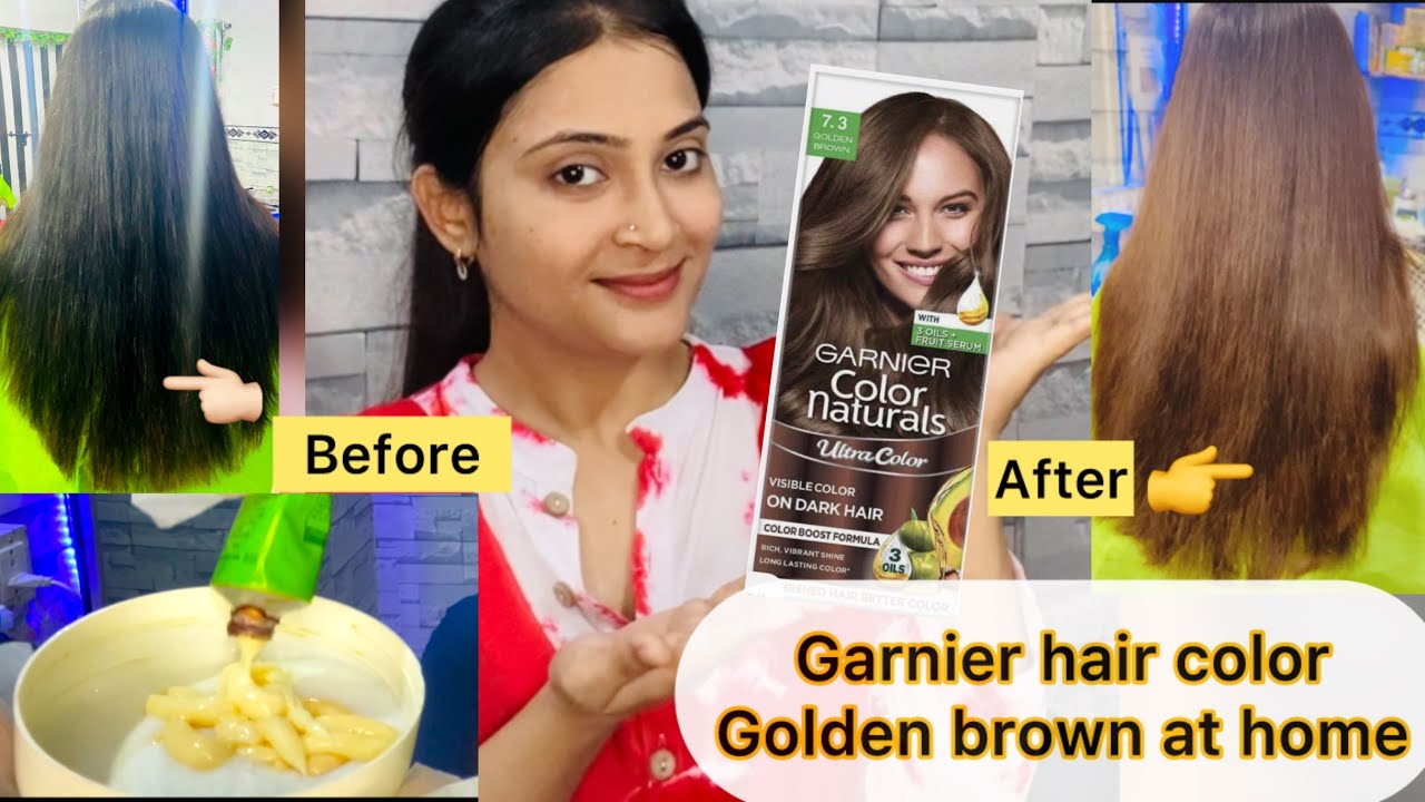 Garnier color naturals 7.3 | best shade review+demo (golden brown) at home . घर पर hair color kiya 😱