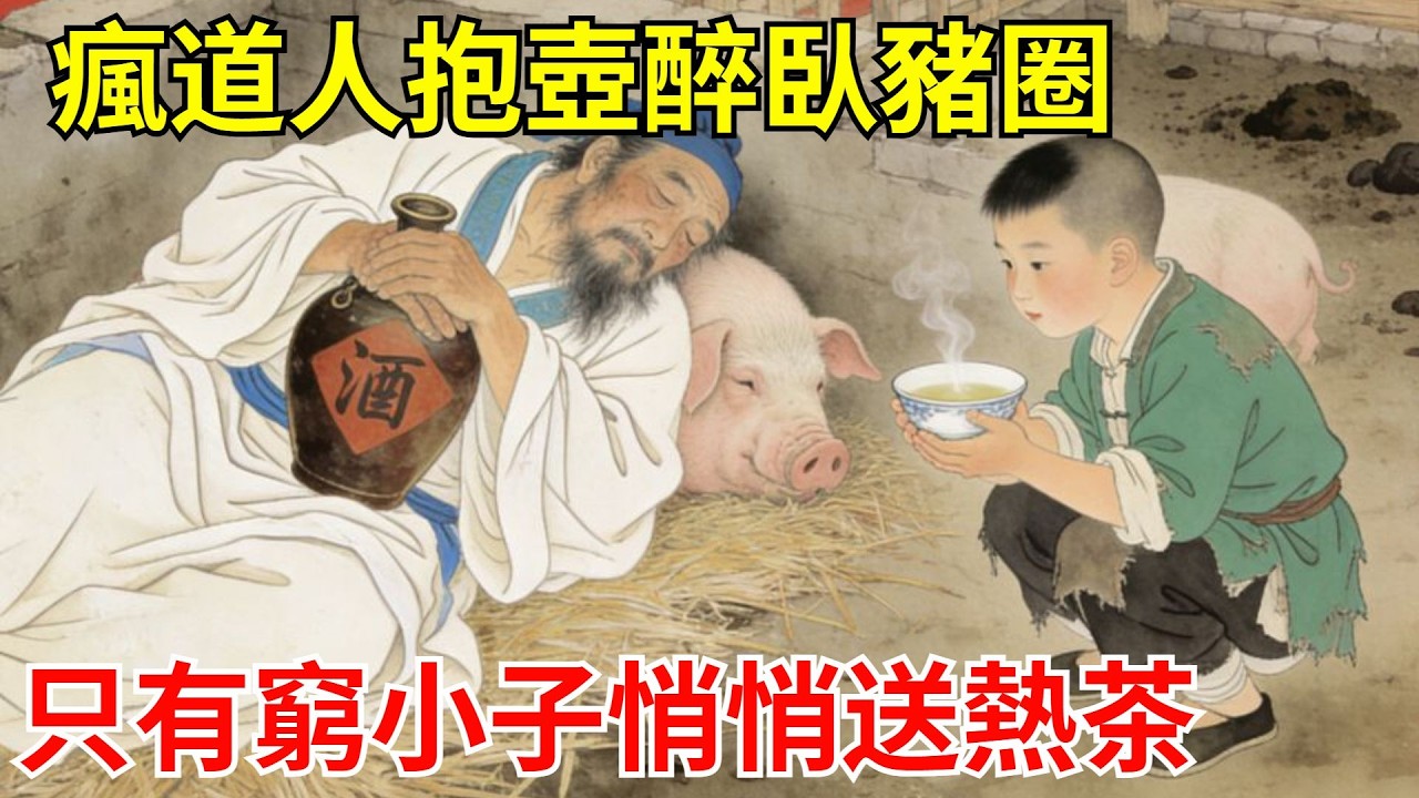 瘋道人抱壺醉臥豬圈，村民嫌臭驅趕，只有窮小子悄悄送來熱茶。十二日後欽天監祭酒跪拜：此子乃「觀星樓」末代星官！#故事頻道#聽書#民間故事#說書#善有善報#爽文