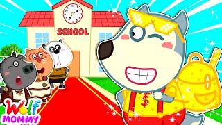 Download lagu Rich vs Broke Student 💸Billionaire Little Wolf Learns Sharing is Caring | Mommy Wolfoo Kids Catoon