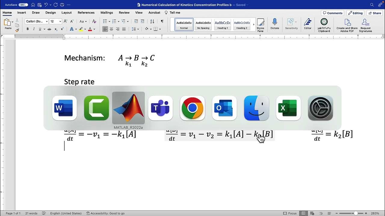Chemical Kinetics in Matlab: Sequential Reactions - YouTube