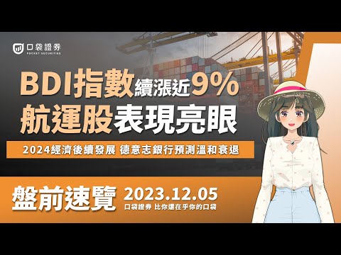 BDI指數續漲近9%，航運股表現亮眼，2024經濟後續發展？德意志銀行預測溫和衰退！| 盤前速覽 | 2023.12.05 #口袋 #口袋證券