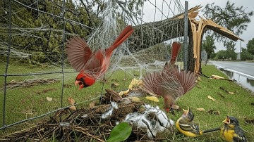 Heartbreaking Rescue: A Cardinal Family Trapped in a Storm Netting Is Finally Freed