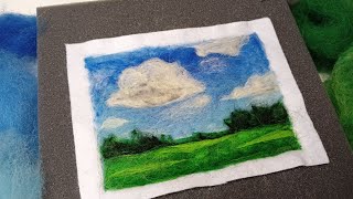 Needle felting a simple landscape ☁ Slow art with peaceful music