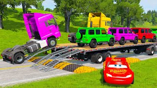 Flatbed Trailer Cars Transporatation with Truck - Pothole vs Car - BeamNG.Drive #34 screenshot 1