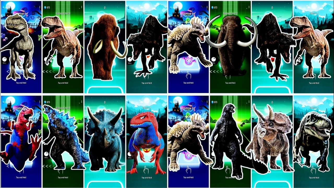 Megamix Video | Dinosaur - Fuuny Elephants mammoth T-Rex Brontosaurus | Tiles Hop